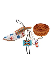 Three Native American Beaded Items, with small basket