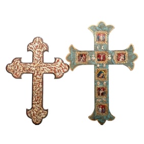 Two Mexican Milagro Folk Art Crosses