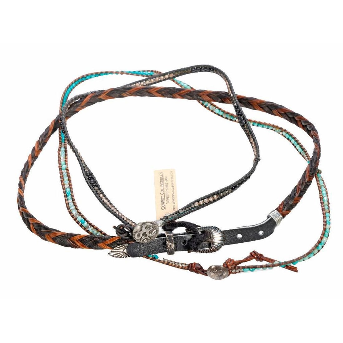 Vintage Native American Southwest Hat Bands: Three (3) Southwest Horse hair, Turquoise and Leather Hat Bands. Length: 12 inches. Condition Good (no breaks or damages)