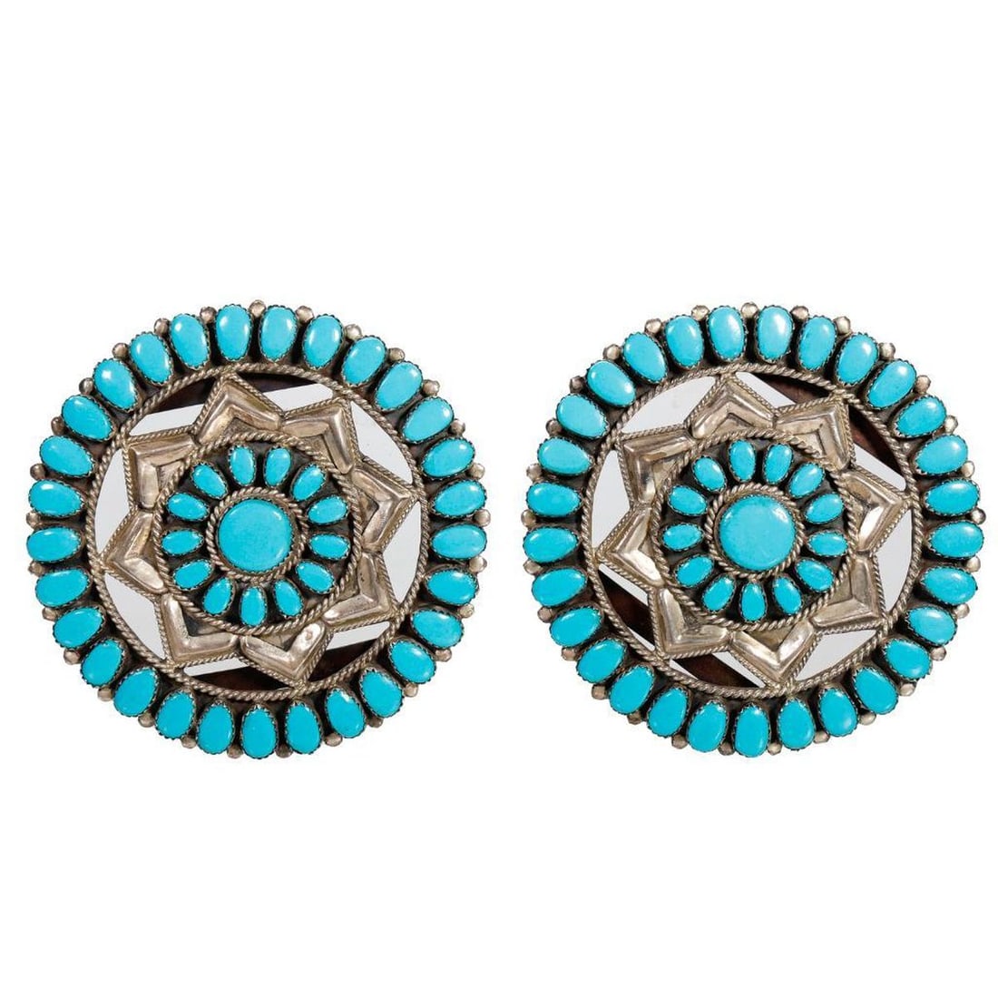 Vintage Native American Southwest Conchos: Two (2) miscellaneous Old Pawn Navajo silver conchos. Approximate concho disk size: 3 inches largest example. Approximate weight 81 g. Condition Good (no breaks or damages)