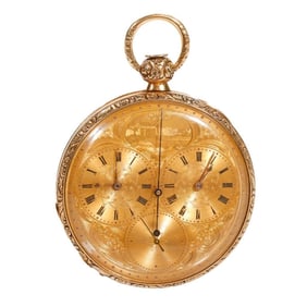 Continental 18k Gold Two Train Dual Time Pocket Watch