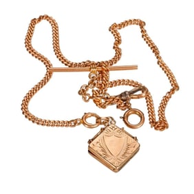 14k gold watch fob chain and locket fob