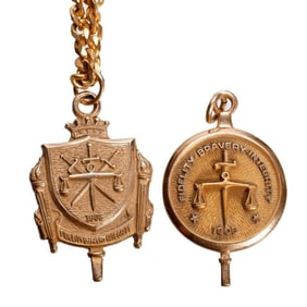 Two 10k gold FBI Service Pendants with 14k Gold Chain