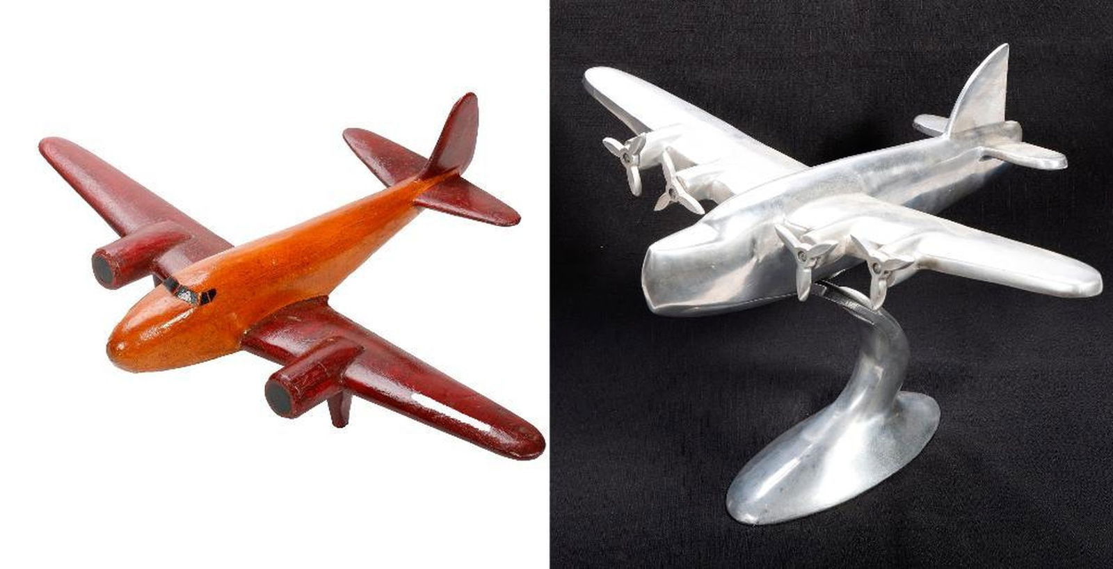 Art Deco Style Cast Aluminum Seaplane Model, with another (1 of 3)