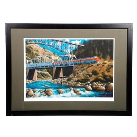 Western Pacific Train on Pulgas Bridge, Signed Print