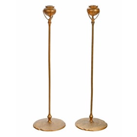 Pair Tiffany Studios Gilt Bronze Candleholders 1213