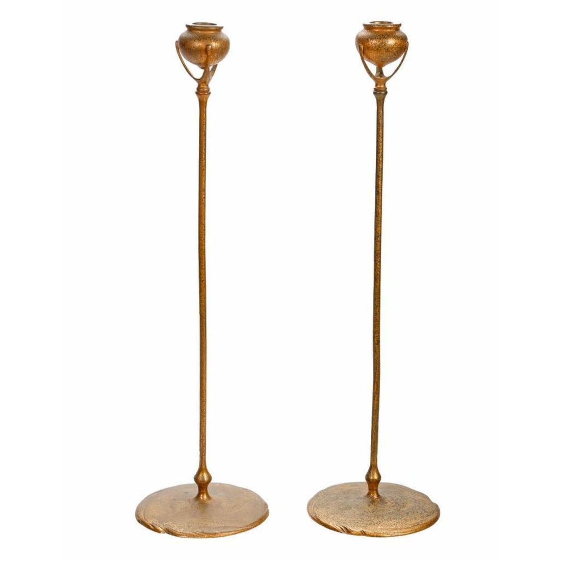 Pair Tiffany Studios Gilt Bronze Candleholders 1213 (1 of 3)