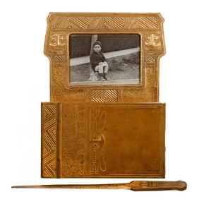 Tiffany Studios American Indian Gilt Bronze Partial Desk Set