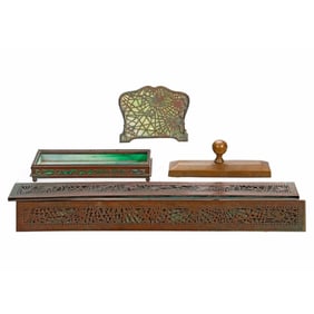 An Assembled Pine Needle Desk Set, Incl. Tiffany Studio Items