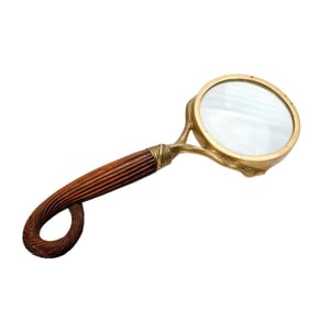 Victorian Style Brass Magnifying Glass with Carved Wood Handle