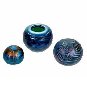 Two Art Glass Paperweights and A Small Vase