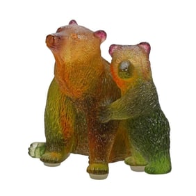 Daum France Figural Group of A Bear and Her Cub