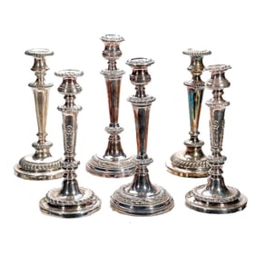 Three Pairs Sheffield Plate Weighted Candlesticks