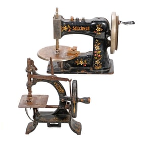 Two Vintage Miniature Sewing Machines