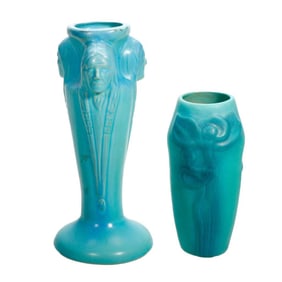Van Briggle Indian Head Art Pottery Vase, with another