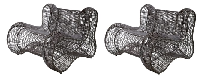 Pair Kenneth Cobonpue Pigalle Outdoor Lounge Chairs