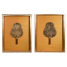 Pair Asian Staff Finials, Framed