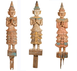 Three Thai Teppanom Wood Figures