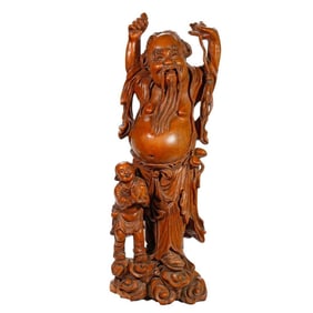Chinese Carved Wood Figure of Shoulao