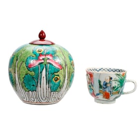Two Qing Famille Rose or Verte Porcelains