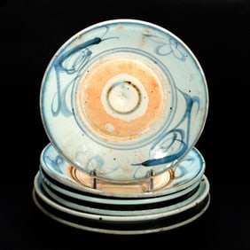 Six Chinese Zhangzhou Swatow Blue & White Porcelain Dishes