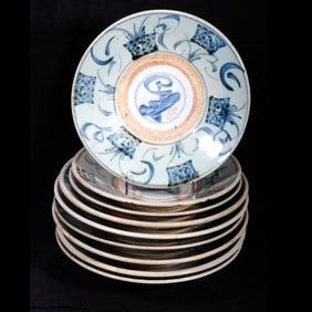 Nine Chinese Blue & White Porcelain Dishes