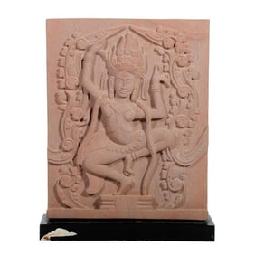 Contemporary Cambodian Sandstone Altar Relief