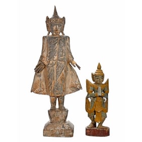 Two Burmese Polychrome Wood Figures