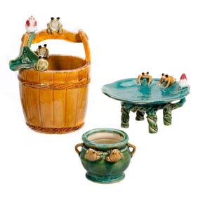 Majolica Ceramic Ware Frog Grouping