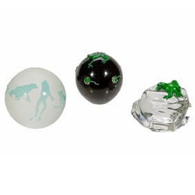 Two Steven Correia Art Glass Paperweights, with another