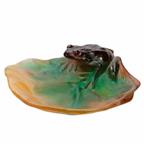 Daum Pate de Verre Frog and Lilypad