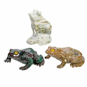 Three Carved Stone Toads/Frogs