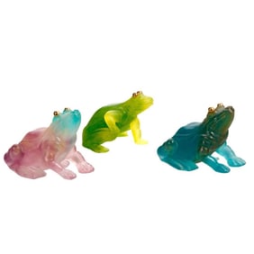 Three Daum Golden-Eyed Pate de Verre Frogs