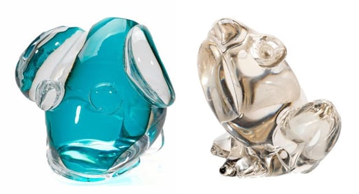 A Blue Murano Glass Toad/Frog, with another