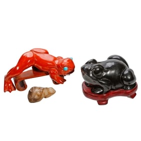 Three Asian Carved Hardstone Frogs