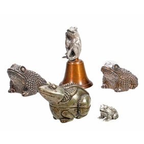 An Italian Silver Frog, with Assorted Other Metal Frogs