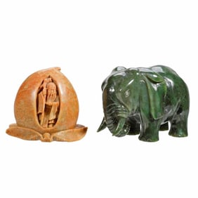 Asian Carved Hardstone Elephant and Peach