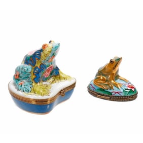 Two Limoges Frog Trinket Boxes