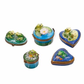 Five Limoges Frog Trinket Boxes