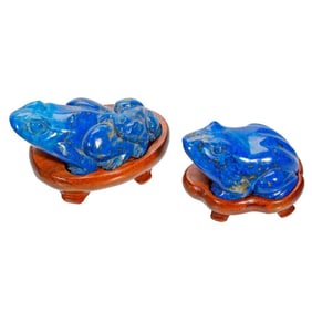 Pair of Small Carved Lapis Lazuli Frog Figurines