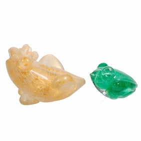 Murano Glass Gold-Flecked Frog, with another