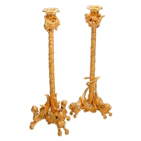French Associated Pair Gilt Bronze Candlesticks