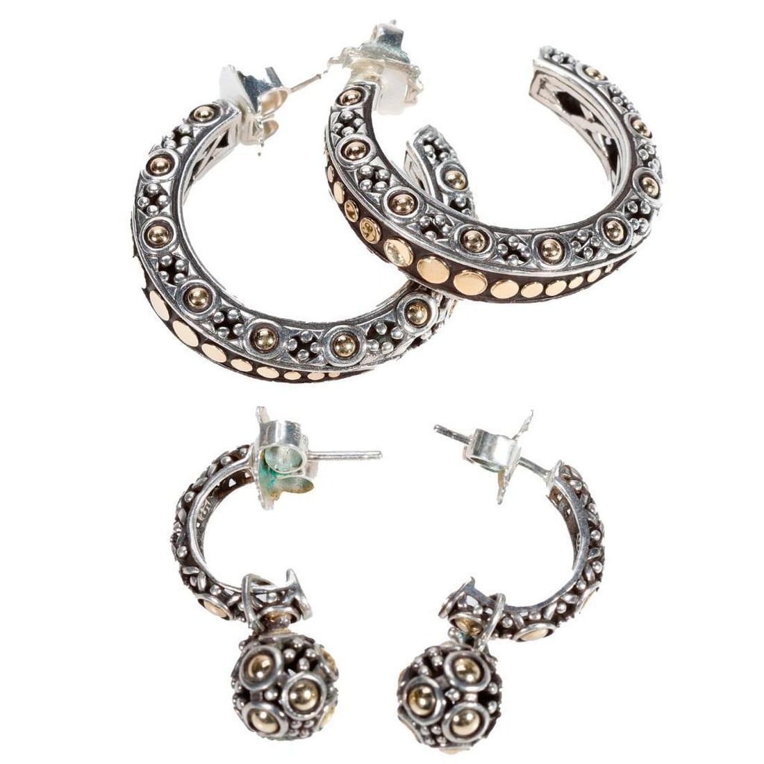 John Hardy, two pairs of sterling & 18k gold earrings (1 of 3)