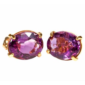 A pair of amethyst and 14k gold earrings