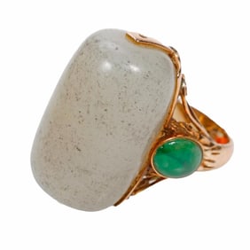 A hardstone, jade and 14k gold ring
