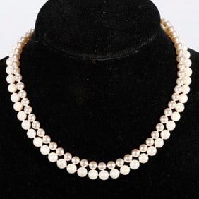 A cultured pearl and 14k gold necklace, with Mallorca necklace