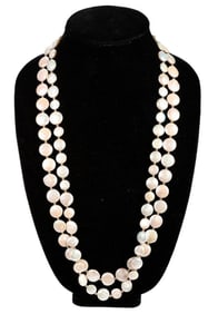 Three disk cultured pearl and gold necklaces