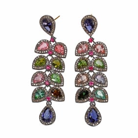 A pair of gem-set and silver earrings