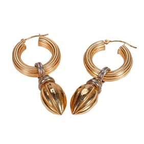 A pair of 14k gold and silver day/night earrings