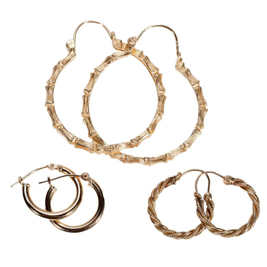 Three pairs of 14k gold hoop earrings (1 of 1)